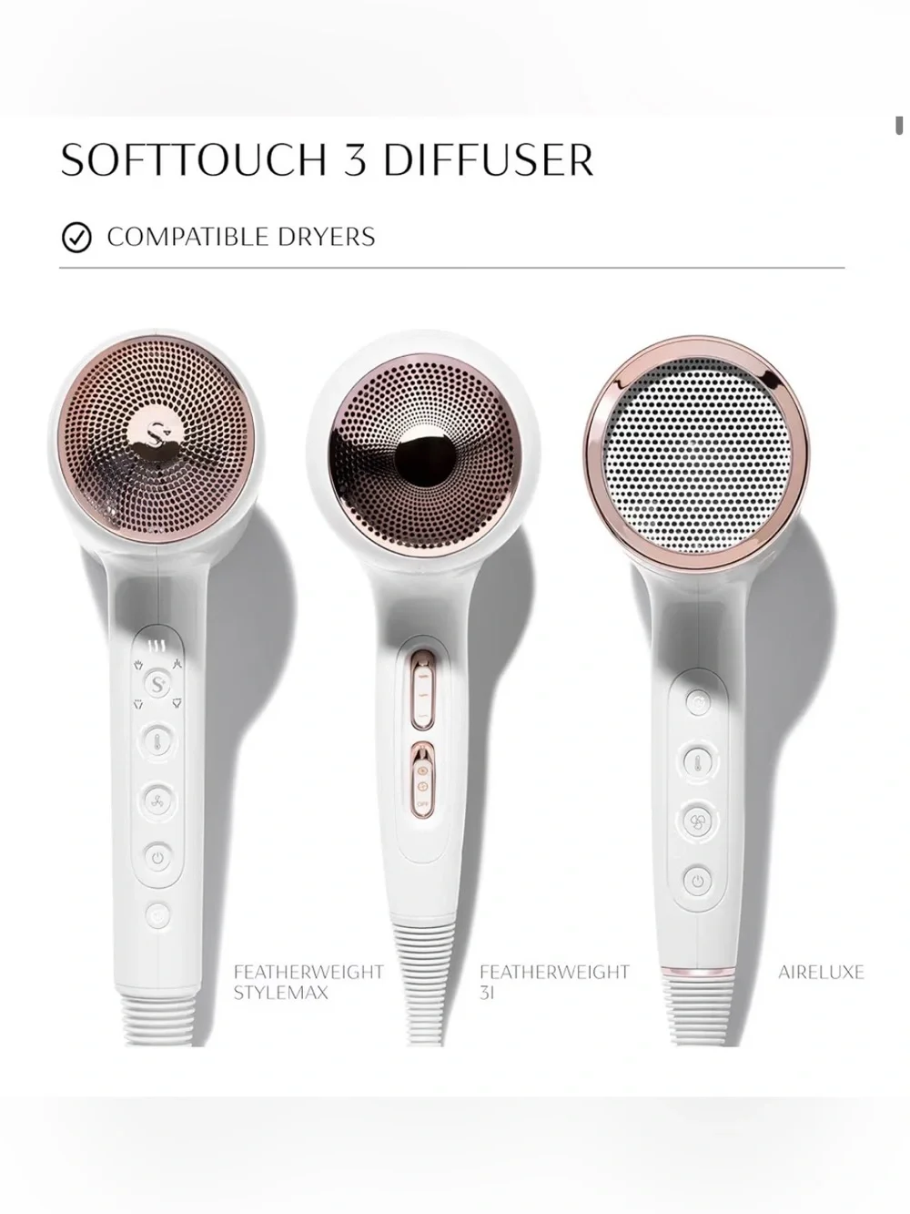 T3 SoftTouch 3 Diffuser NIB for dryers: AireLuxe, Featherweight Stylemax & 3i